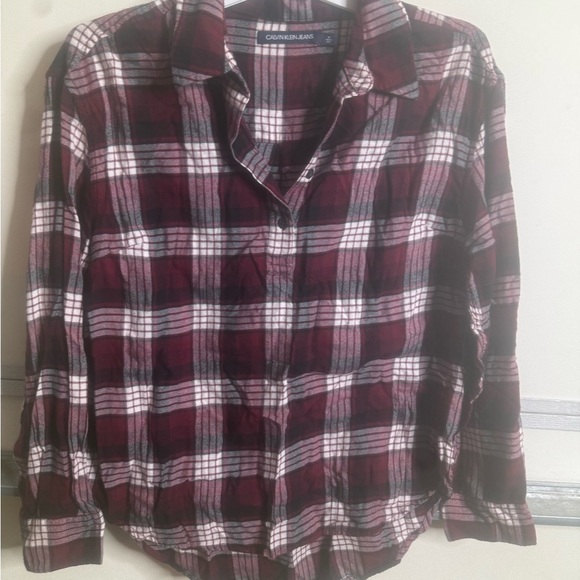 Calvin Klein Jeans Red and White Plaid Shirt - Picture 1 of 12